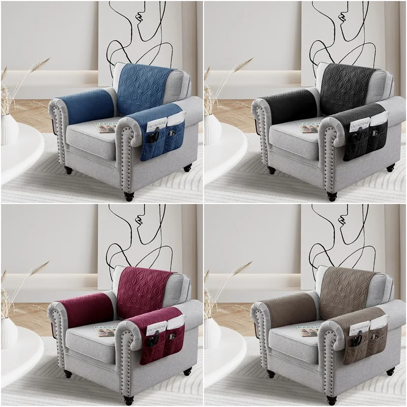 

Water Repellent Quilted Recliner Sofa Cover with Pocket Armrest Towel Home Decortion Anti Slip Dogs Pet Kids Sofa Armrest Towel