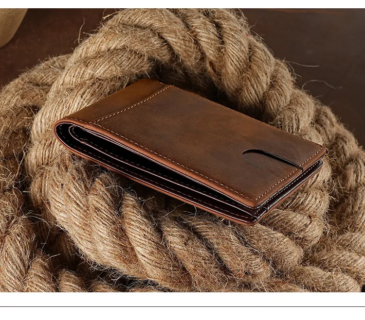 Herren Vintage Crazy Horse Leder Geldbörse RFID-Blockierung Kurze Bifold Brieftasche aus Echtem Vollnarbenleder Diebstahlsicherer Kartenhalter Portemonnaie – Detail 12