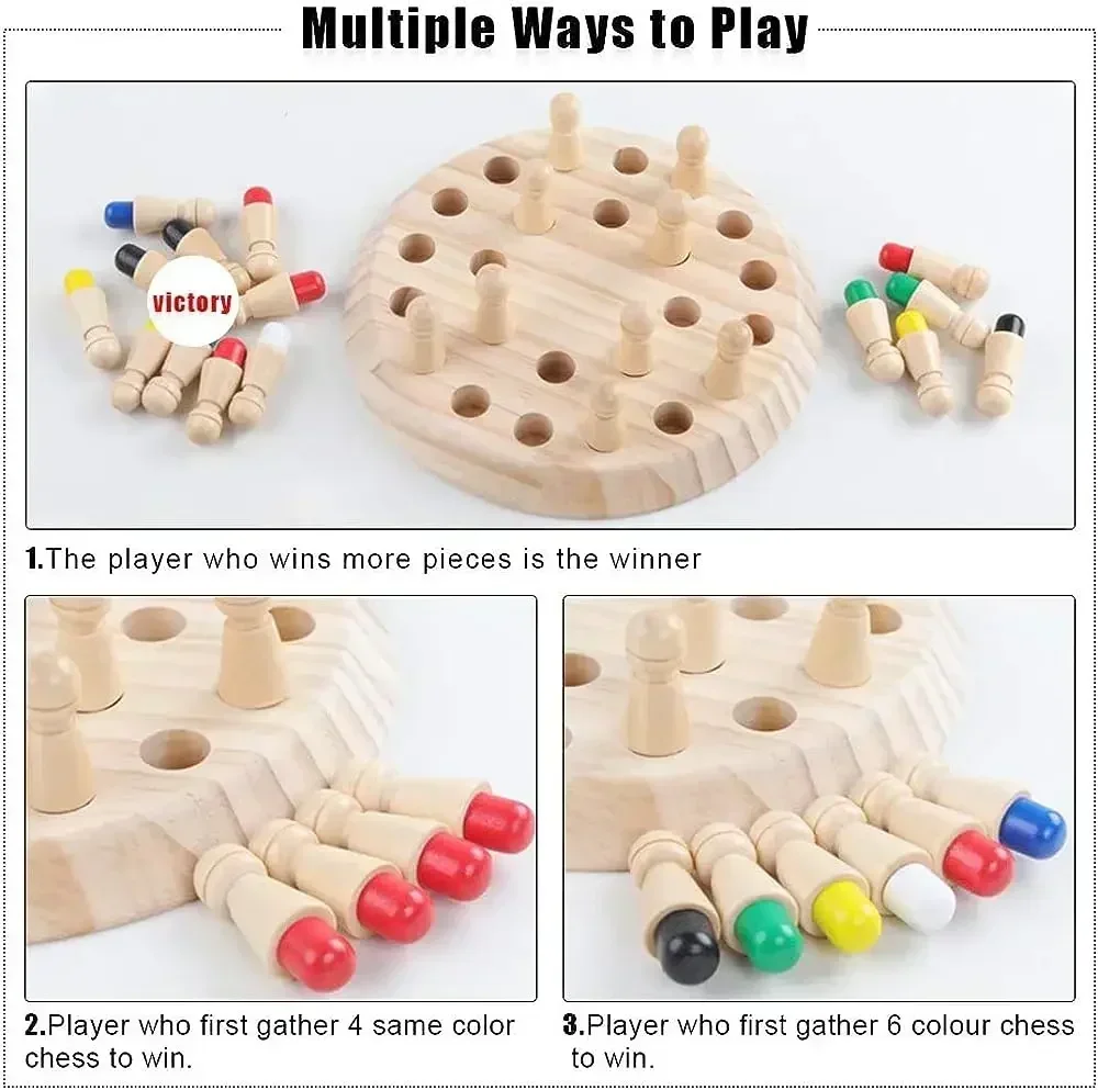 Montessori Memory Match Chess Game 3D Puzzles Wooden Early Educational Family Party Casual Interaction Game Toy for Children Kid 5