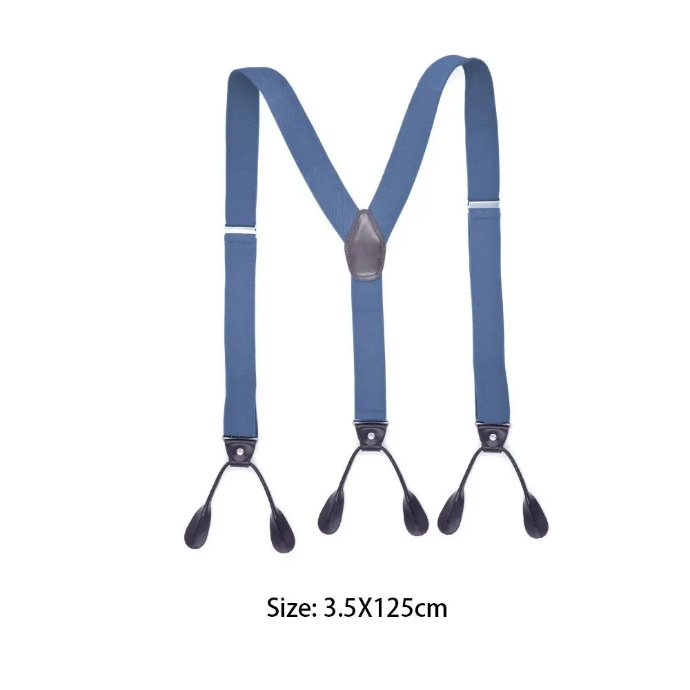 Men Women Adult Vintage Suspenders Leather Trimmed Button End Y Back Adjustable Elastic Trouser Braces Straps Belt