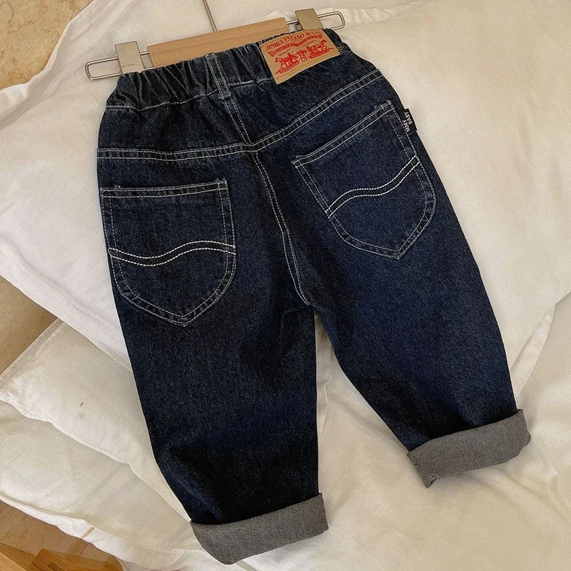 New Loose Kids Baby Girls Boys Solid Color Children\'s Denim Pants Spring Autumn Casual Girls Boys Jeans