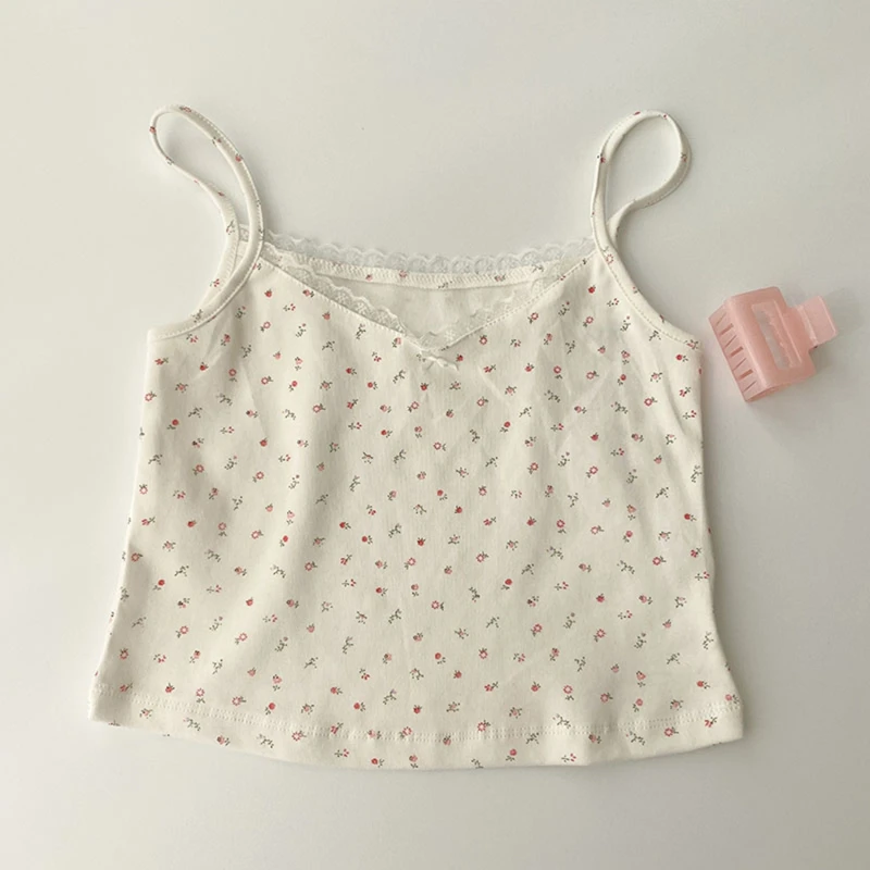 Women Tops Summer Girls Tops Short Slim Lace Sweet Print Crop Top Ladies Bottoming Cute Tops Top Mujer Top Femme - 5