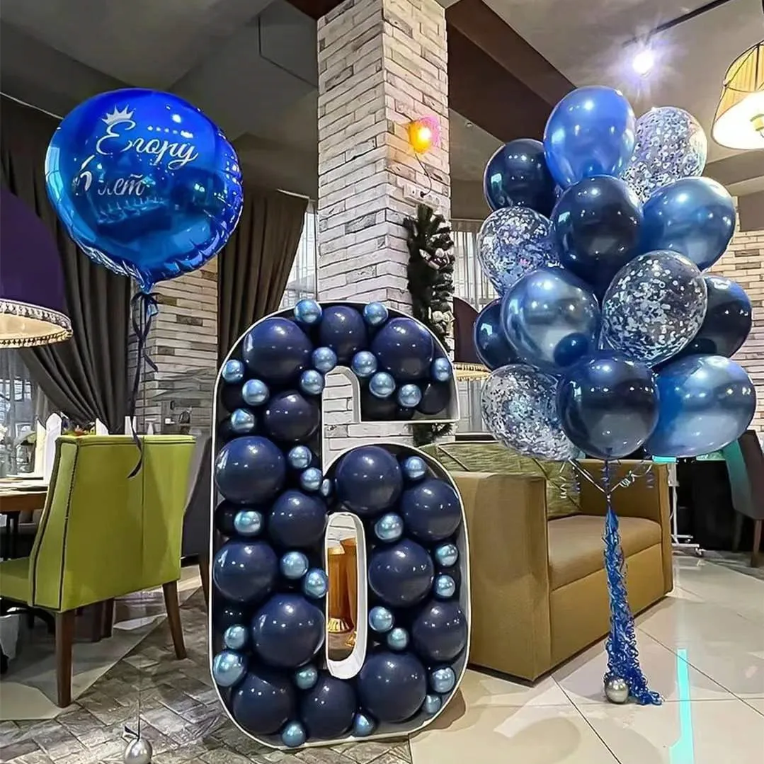 

100cm Mosaic Number 0-9 Balloon Filling Box DIY Birthday Balloon Number Frame Stand Navy Blue Gold Birthday Party Decorations
