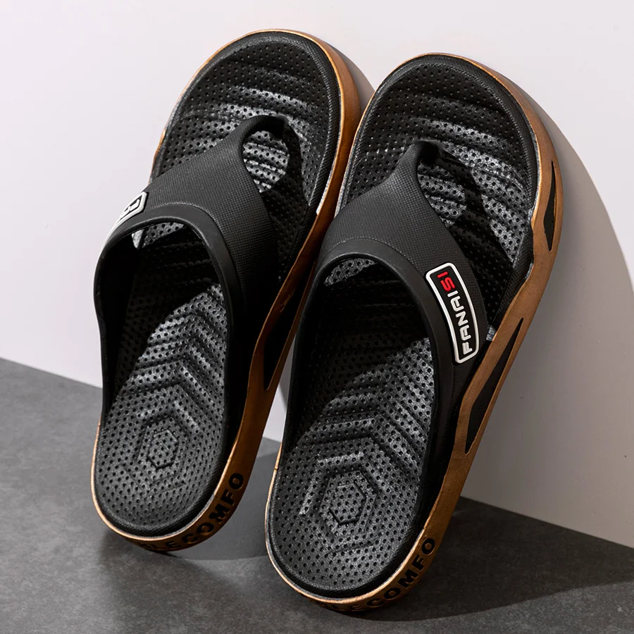 Fashion Men's Slippers Summer Outdoor Flip Flops Non-slip Indoor Bathroom Couple Leisure Beach Shoes Sandals — view 4