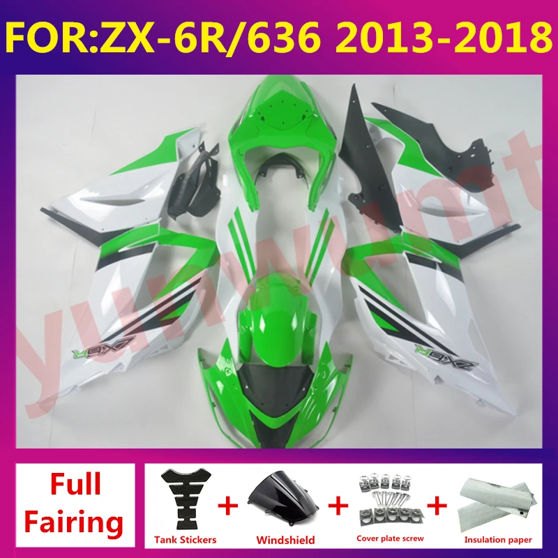 

New ABS Motorcycle Fairing kit Fit For kawasaki ZX6R 636 ZX-6R 2013 2014 2015 2016 2017 2018 fairings bodywork set green white