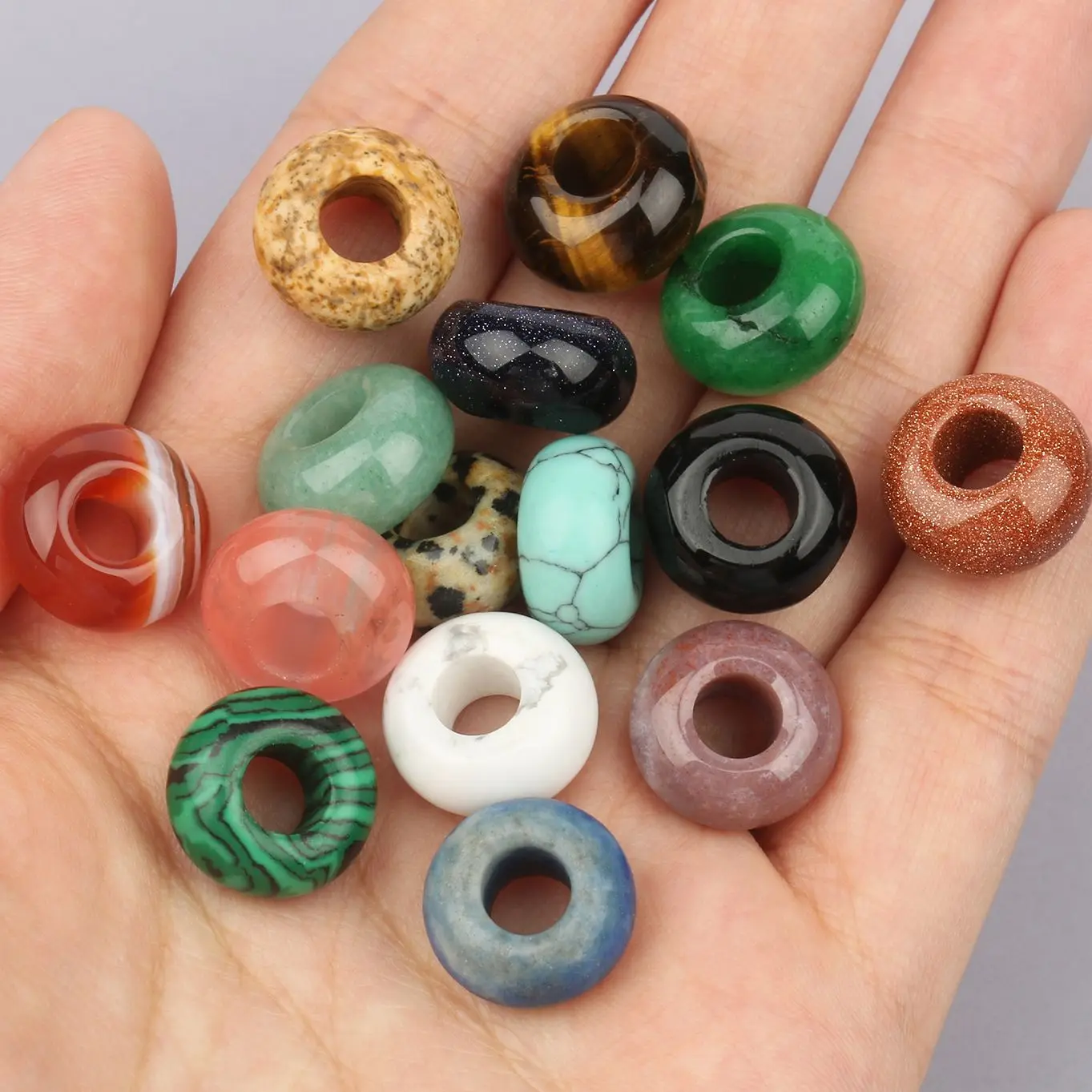 New 2pcs/lot 14x7mm Abacus Shape Agate Turquoise Tiger's Eye Natural Stone  Big Hole Spacer Beads for Jewelry Making Hole 5mm - AliExpress