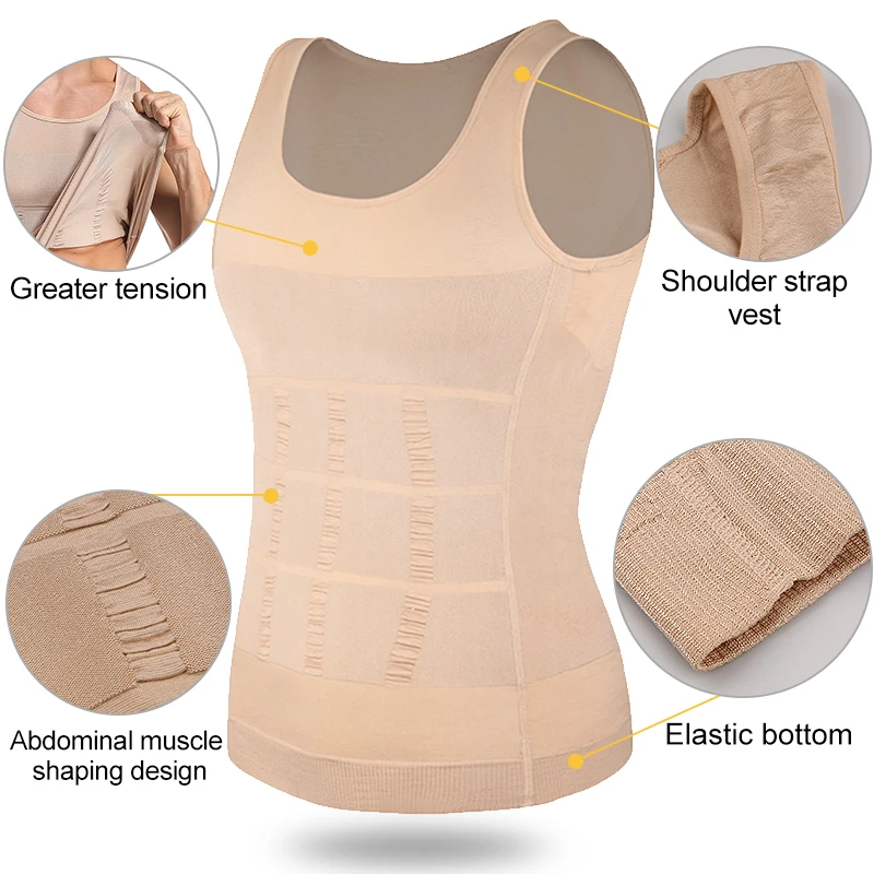 Mens Slimming Body Shaper Vest Shirt Abs Abdomen Slim Gym Workout Tummy Control Compression Tank Top Sleeveless Shapewear images - 6