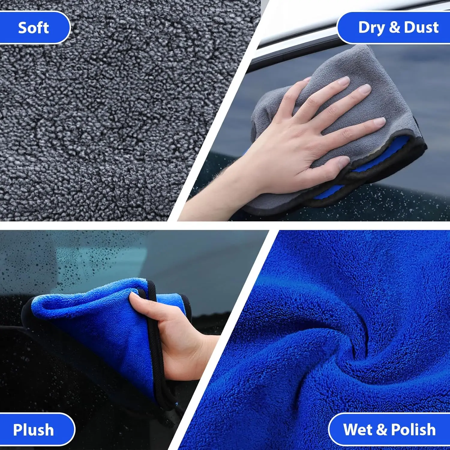 1-10pcs Microfiber Car Washing Towel Soft Quick Drying Windows Mirrors Wiping Rags Home Double Layer Cleaning Cloths