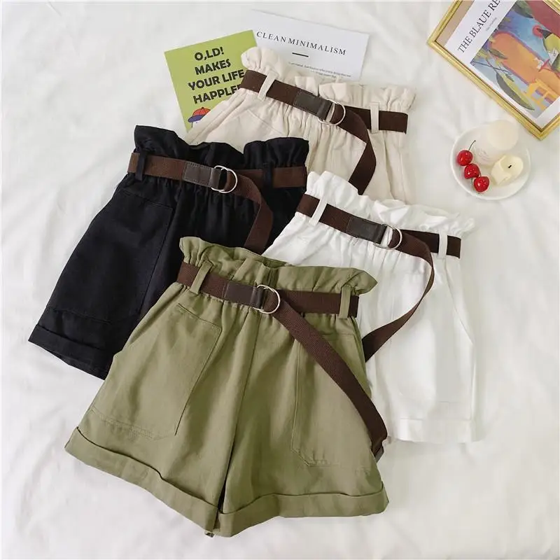 2022 Women Summer New Fashion Students Casual Shorts Female High Waist Wide Leg Shorts Ladies Solid Color Loose Shorts Q17 online clothes shopping