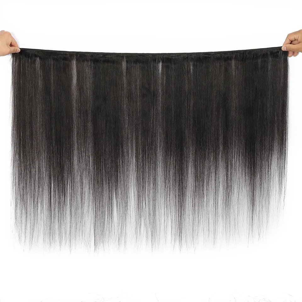 Mechones de cabello humano liso brasileño, extensiones de cabello humano liso de 12A, 100% Remy, 1/3/4 mechones de tejido de Color Natural BAHW