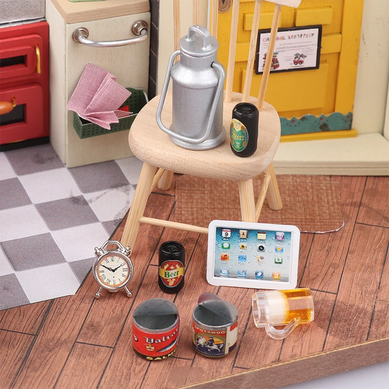 

8Pcs/set 1/12 Dollhouse Food Can Kettle Beer Mug Mini Dollhouse Camping Supplies DIY Dolls House Life Scene Decor Accessories