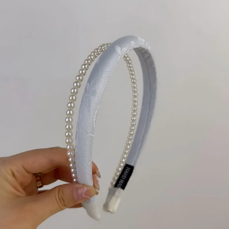 Korea Blau Stirnband Für Frauen Perle Haar bands Mädchen Strass Haar Hoops süßigkeiten Bogen Haarbänder make-up hoop Haar Zubehör – Detail 4
