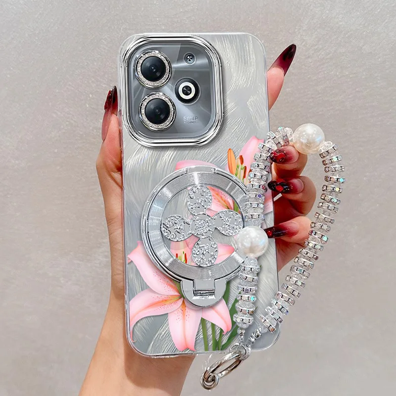 Pink Floral Phone Case Set with Lanyard and Stand – 3 Piece Accessory Collection