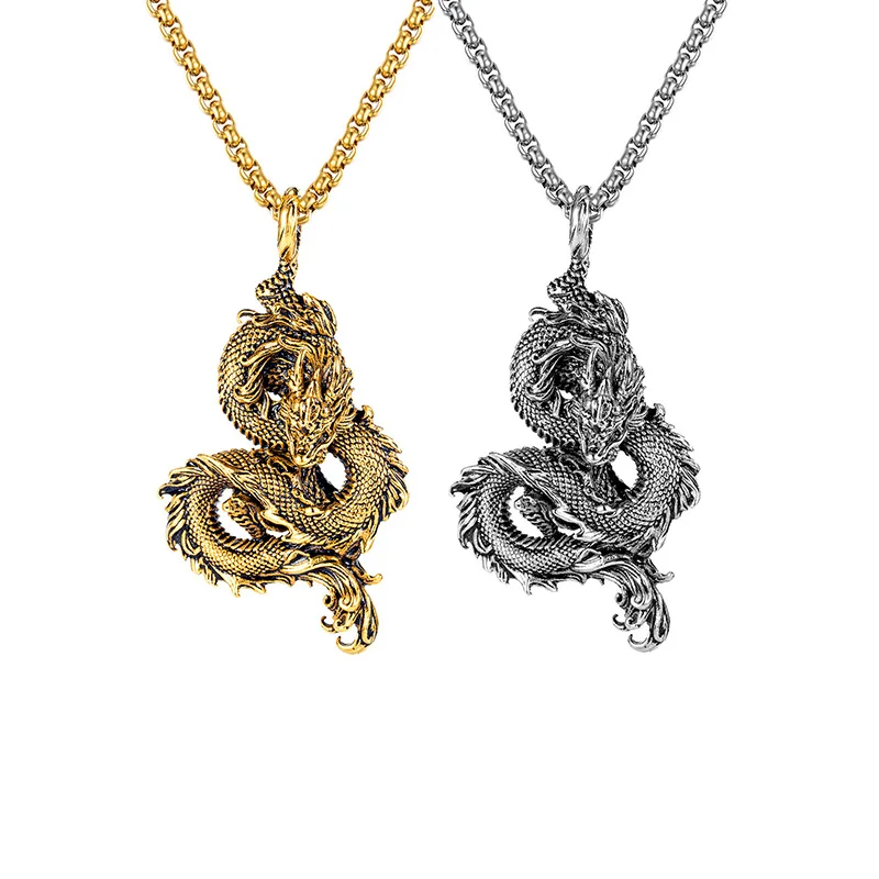 

Dragon Pendant Necklace Vintage Gothic Punk Hip Hop Jewelry Accessories Personalized Gift for Women Men Stainless Steel Chain