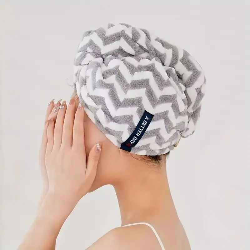 Striped Quick-Dry Microfiber Hair Towel Wrap - Ultra Absorbent and Soft Touch for Bath, Beach, and Travel