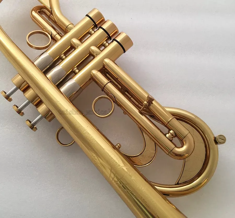 Professional Gold Trumpet Flumpet Horn B-Flat Monel Valves With Case