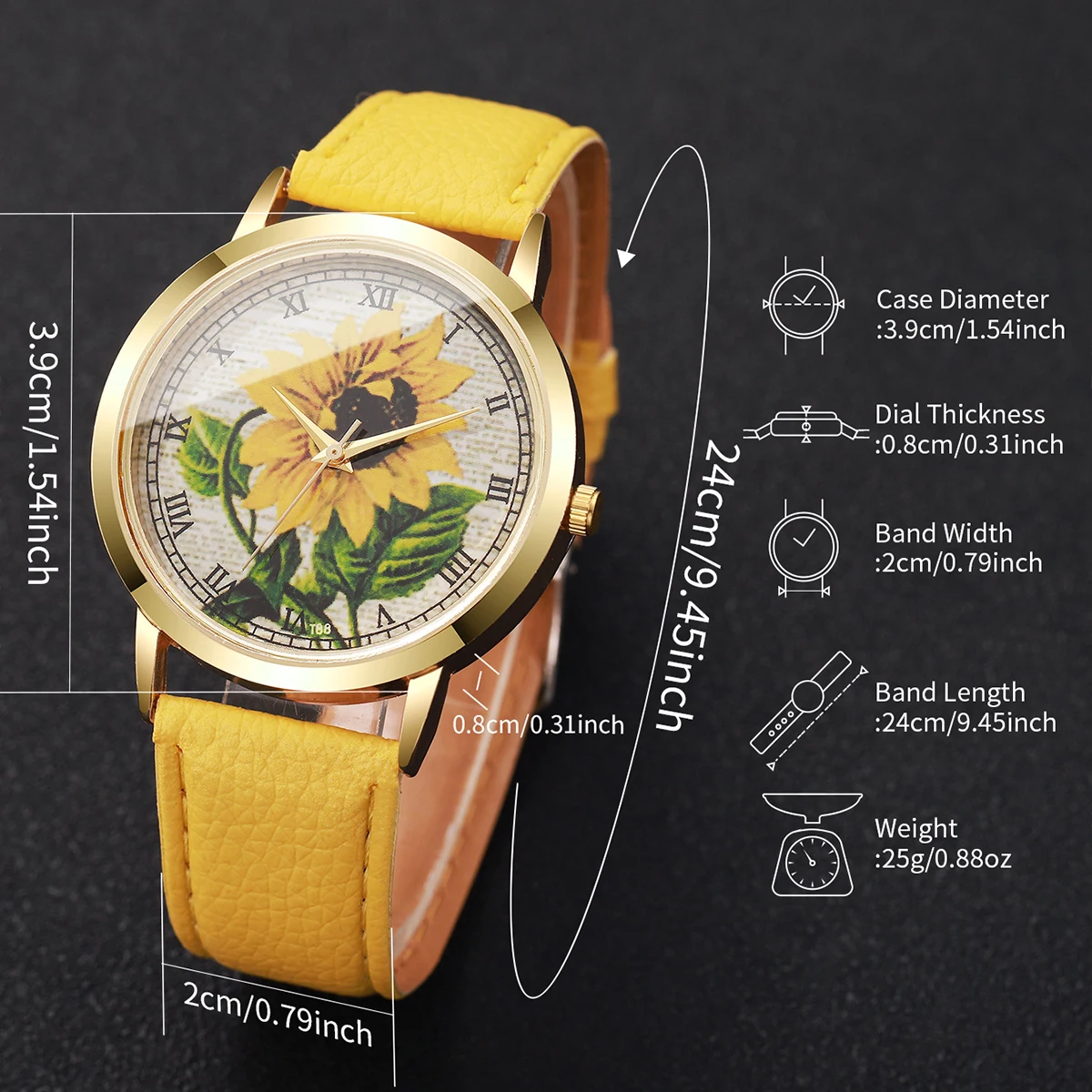 1pcs Women's Gift Watch Fashion Casual Roman Scale Sunflower Dial Classic Elegance Quartz Watch ( Box Not Included)