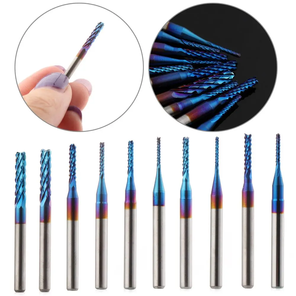 

0.8-3.175mm Carbide End Mill Milling Cutter Blue Titanium Coated Edge Cutter For PCB Machine CNC Router Bits Engraving Cutting