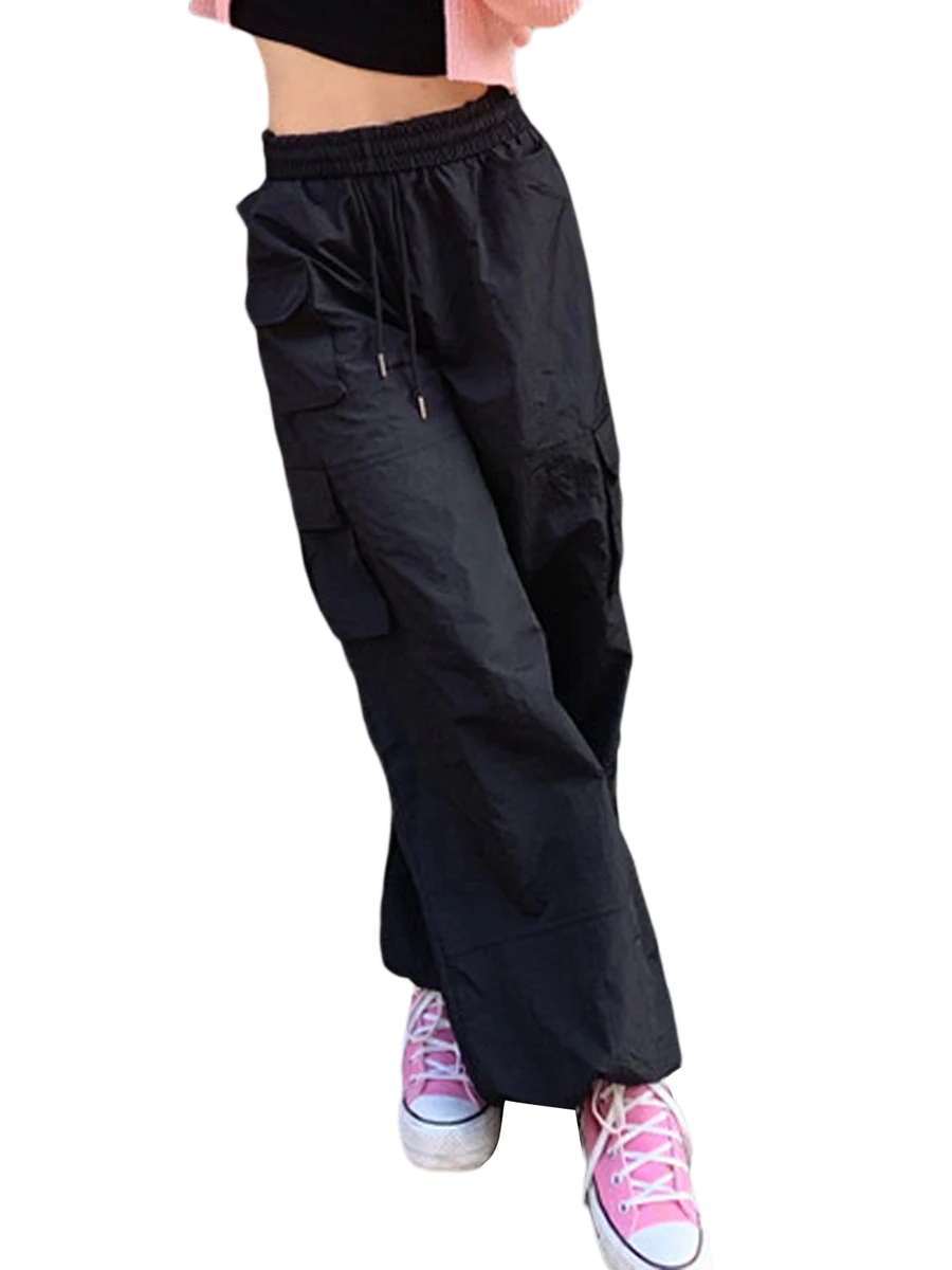 

Baggy Parachute Pants for Women Drawstring Elastic Low Waist Ruched Cargo Pants Jogger Y2K Trousers with Pockets