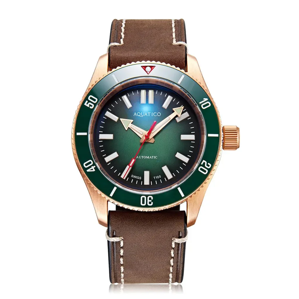 Aquatico Super Star Bronze Dive Watch Quadrante Verde Senza Data (Swiss Sellita Sw200-1)