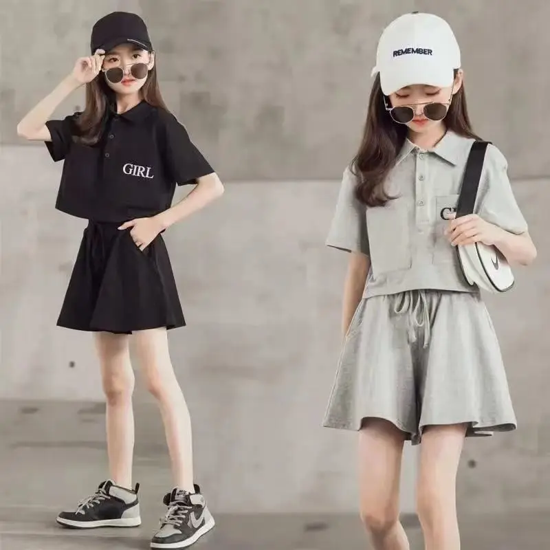 Big Girl Baby Clothes Sets Summer Short Sleeve Tee Tops+Bottoms Skirt 2pcs Outfits Clothing Suits 7-14 Years Old