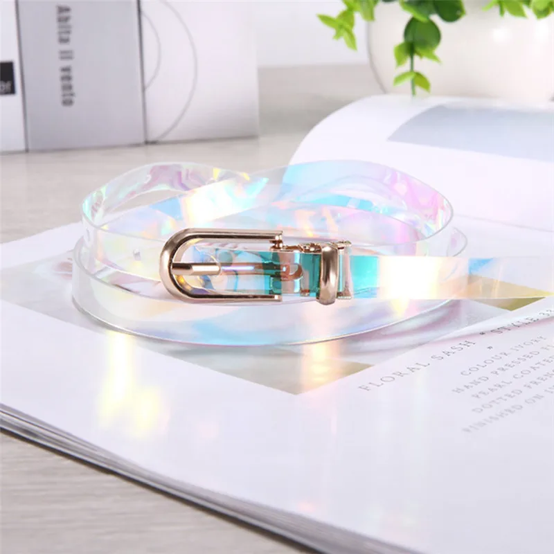 

2020 Women Waist Belt Resin Transparent Laser Metal Buckle Belts Female Leisure Wild Pin Buckle Women Strap Belt Cinturon Mujer