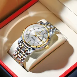 Luxury Men's Waterproof Stainless Steel Quartz Watch with Date and Week Display (Gold White)