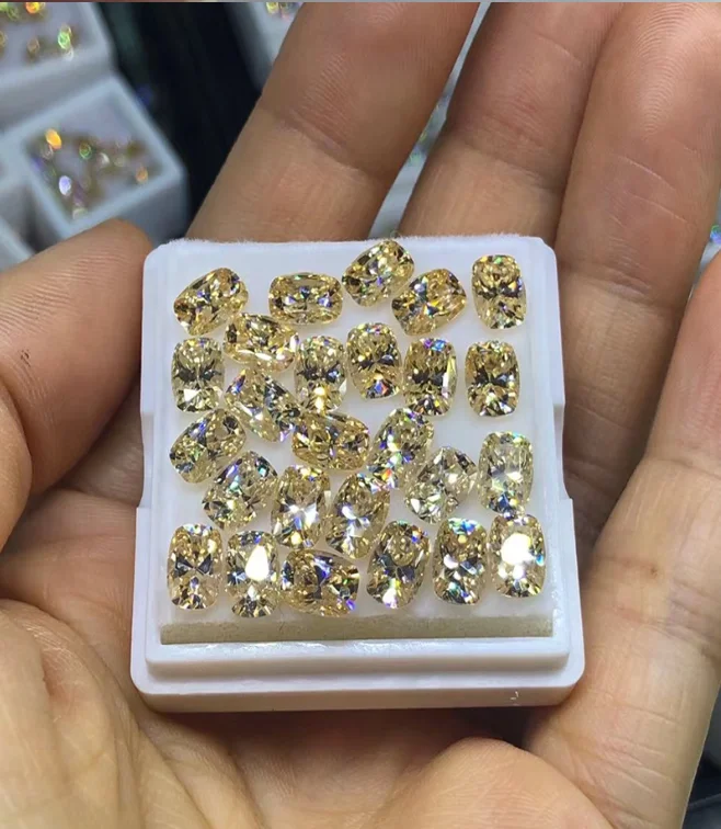 

Champagne Color Moissanite Cushion Shape Crushed Ice Cut Loose Gemstones Excellent VVS1 Clarity For Jewelry Making Gifts