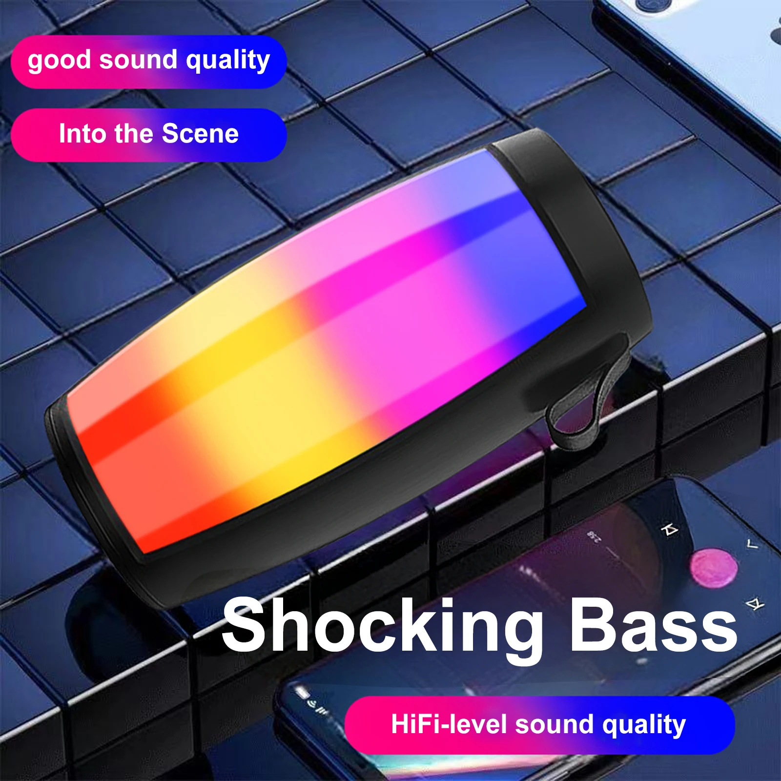 Outdoor Bluetooth Wireless Speaker with LED Lights and Dual Subwoofer