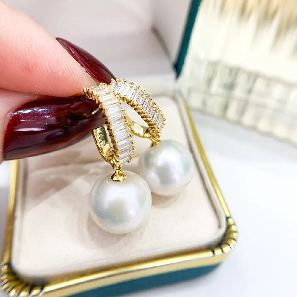 

DIY Pearl Ear Stud Accessories S925 Sterling Silver Jewelry Gold Ear Buckle Empty Fit 10-15mm Beads