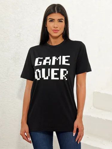 Camiseta Feminina T-shirt Clássica Estampada Game Over