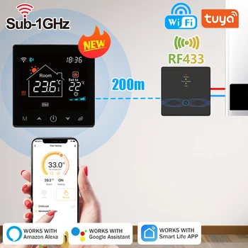 Tuya Smart WiFi Thermostat – Wireless, RF Battery-Powered, Digital Temperature Controller for Gas Boiler & Water Heating, Alexa/Google Home Compatible. 1