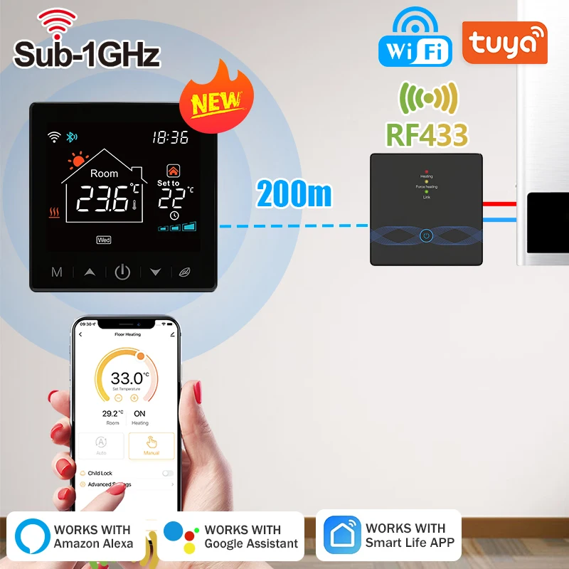 Tuya Smart Home Termostato sem Fio Wi-fi Bateria rf Caldeira a Gás Aquecimento de Água Controlador de Temperatura Digital Alexa Google Home