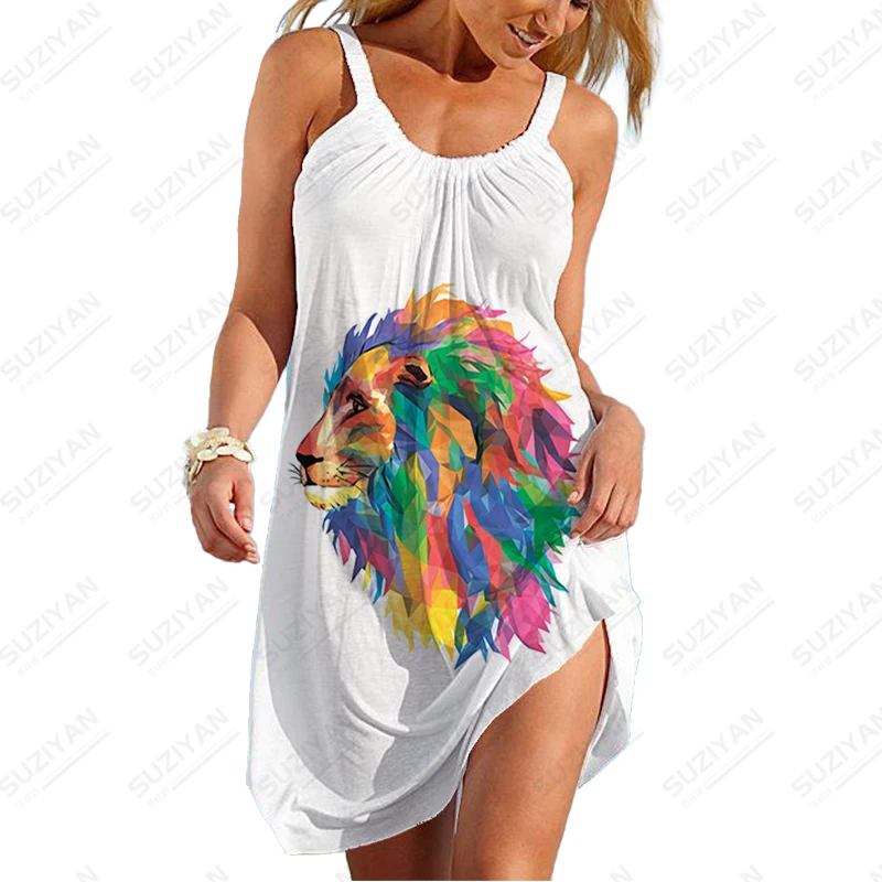 

2023 summer new women's strap dress Tiger 3d print women's strap dress Color fashion trend women's strap dress