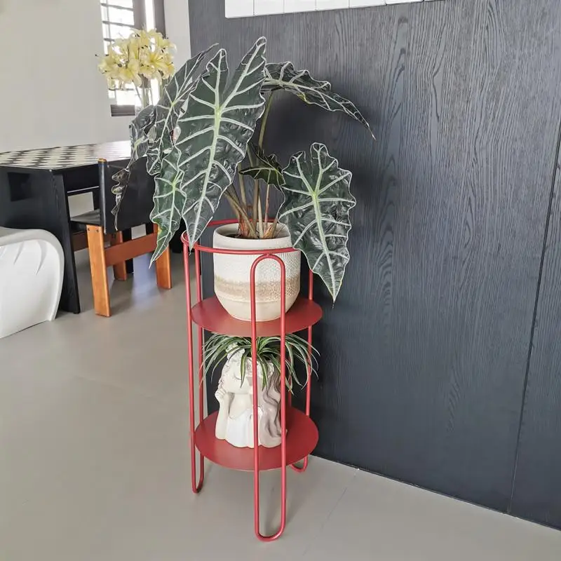Minimalist Iron Flower Stand Vintage Red Multi-Tier Plant Shelf Creative Balcony/Living Room Decor Stylish Plant Display Rack
