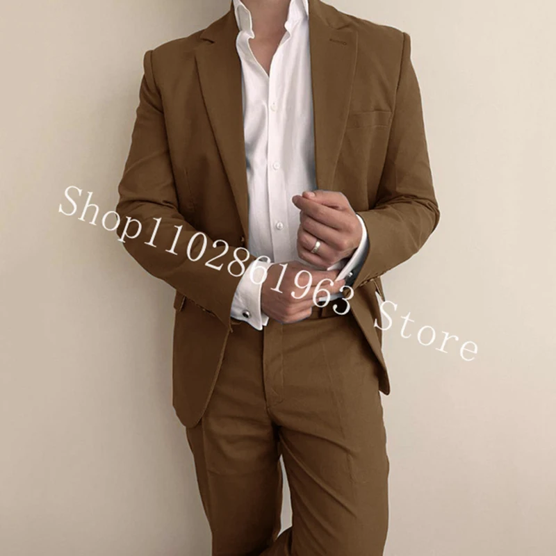 Burgundy Men Suits Slim Fit 2 Pieces Male Suits Blazer Pants Casual Best Men Groom Tuexdos For Wedding Costume Homme Mariage