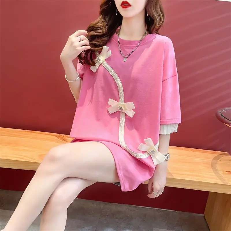 Autumn Winter Women\'s Sweet Patchwork Fake Two Piece Sweatshirt Lady Loose Casual Vintage All-match Pullover Top Female Clothes