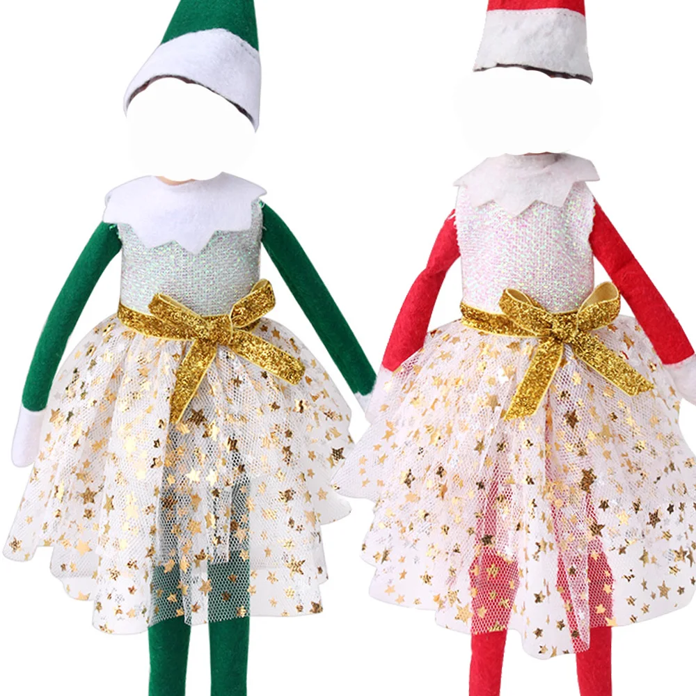 

Christmas Doll Elf Clothing Dress Bow Skirt Sequin Star Snowflake For Big 30Cm Elf Toys Dolls Accessories Children's Gifts
