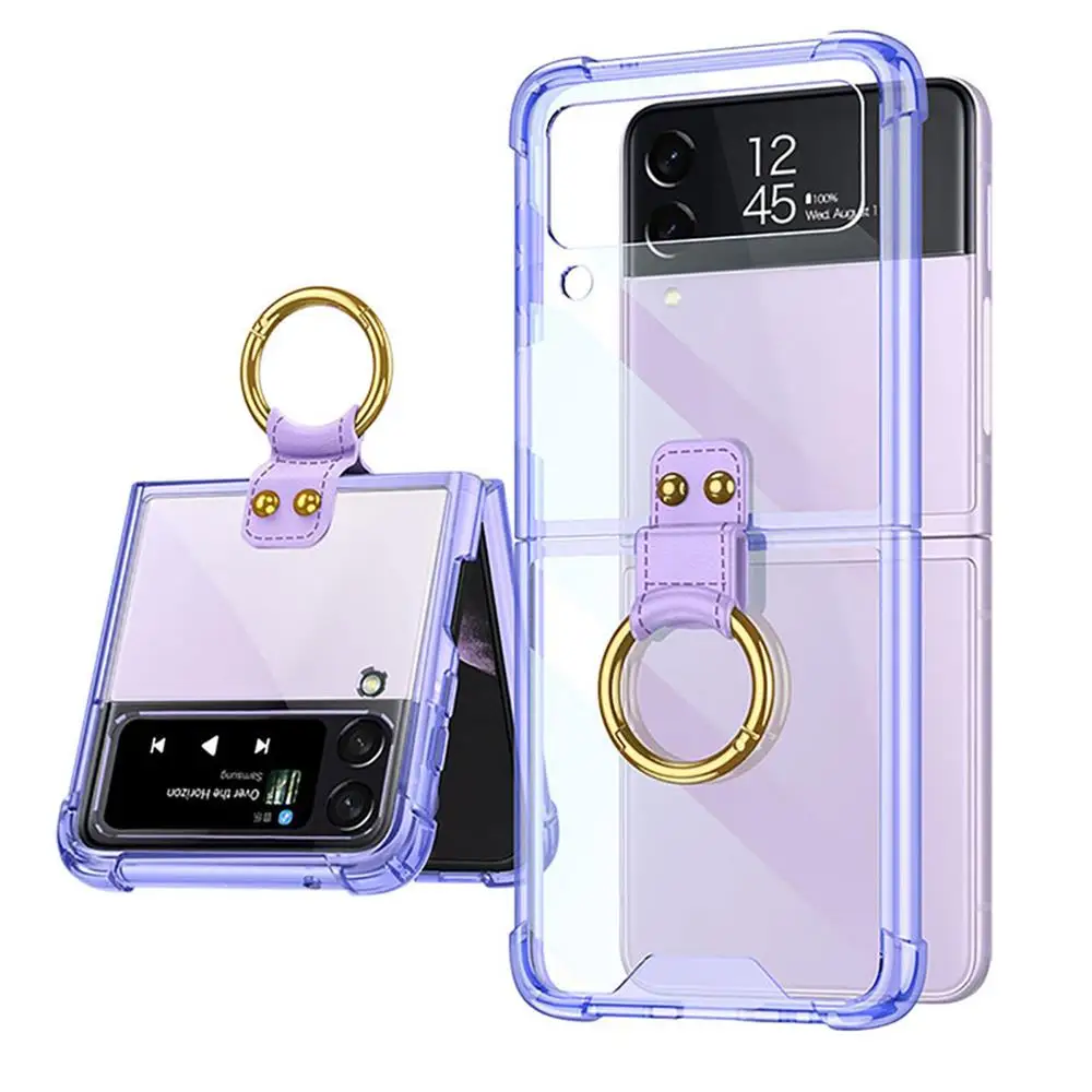 samsung galaxy flip3 case עבור Samsung Galaxy Z Flip 4 3 מקרה טבעת סוגר שקוף מתקפל עבור Samsung Z Flip4 Flip3 5G עמיד הלם מגן מקרה קשה z flip3 cover