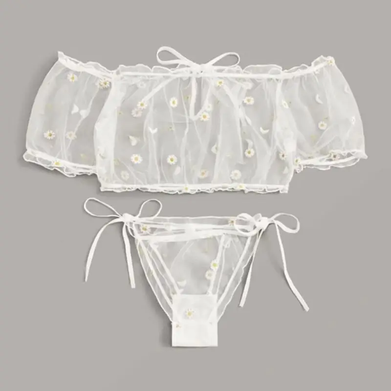 Lingerie Sexy Fleurs Broderie Dentelle Soutien-Gorge Culotte Sous-Vêtements Femmes Ensemble Transparent Mesh Lingerie Érotique Vêtements De Nuit Sexy_voghion.com