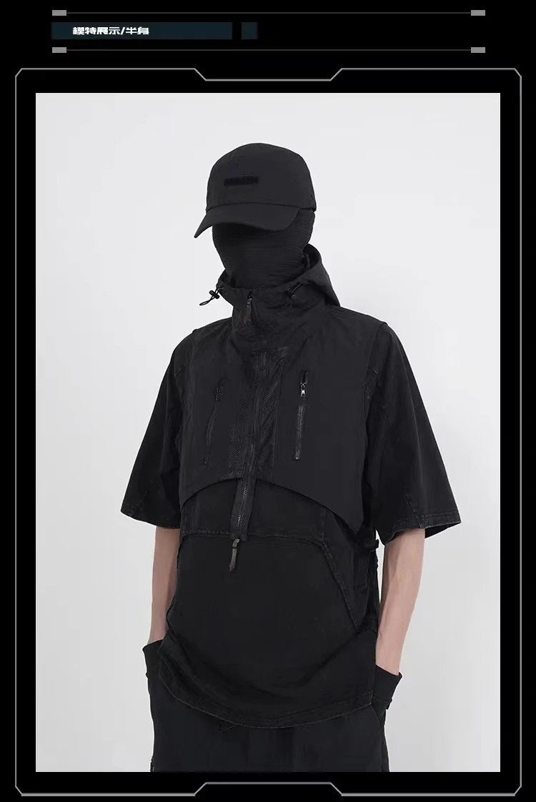 Whyworks 23ss Mod hood adjusable size mesh stitching chest pockets techwear accessories warcore