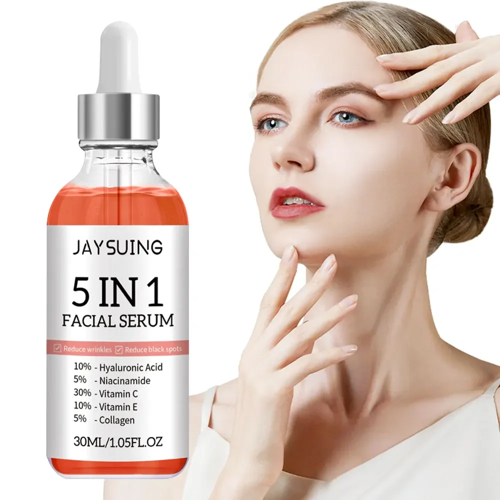 Jaysuing Hyaluronic Acid Face Serum 5 In 1 Moisturizing Brightening Anti-Aging Vitamin C Shrink Pores Serum Skin Care 30ml 2