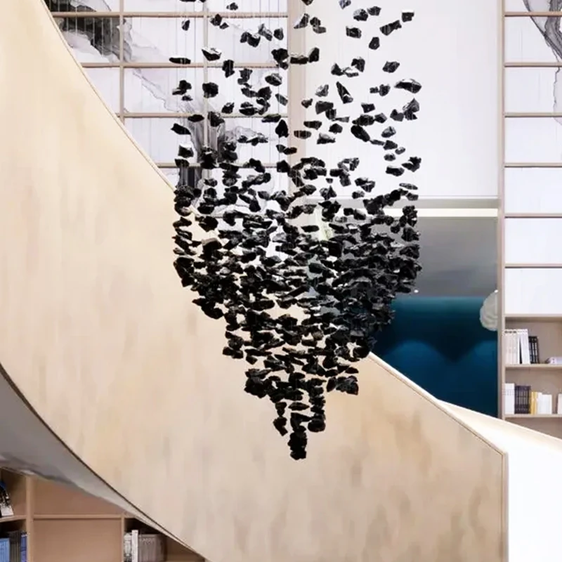 Pendant Light Modern Chandelier Stairs Luxury Chandelier Light For Living Room High Quality Lobby Custom Black Stone Pendant - Image 3