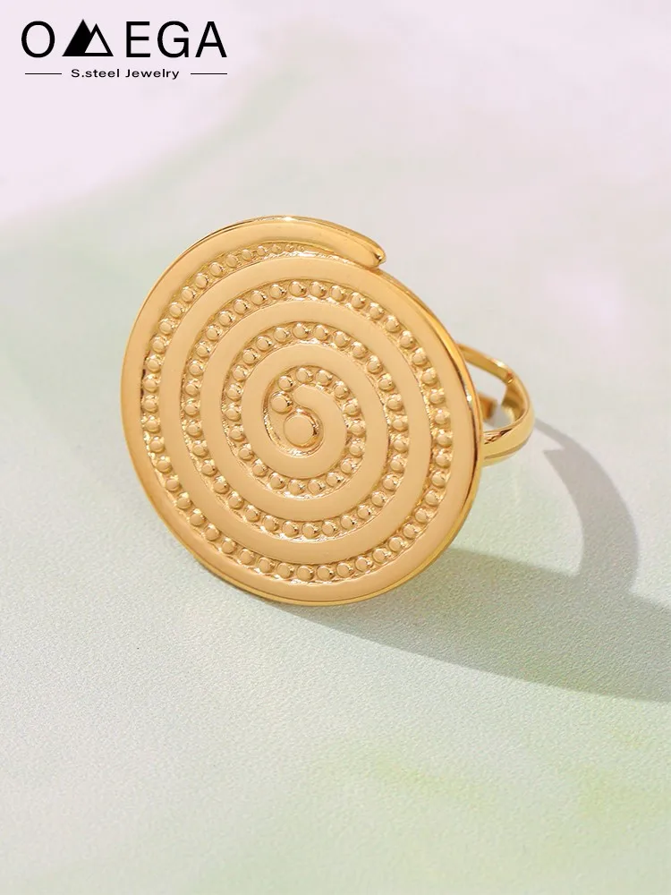 Anelli grandi regolabili in acciaio inossidabile per donna Anello aperto grosso da donna placcato oro 18 carati impermeabile non appannante con motivo a spirale