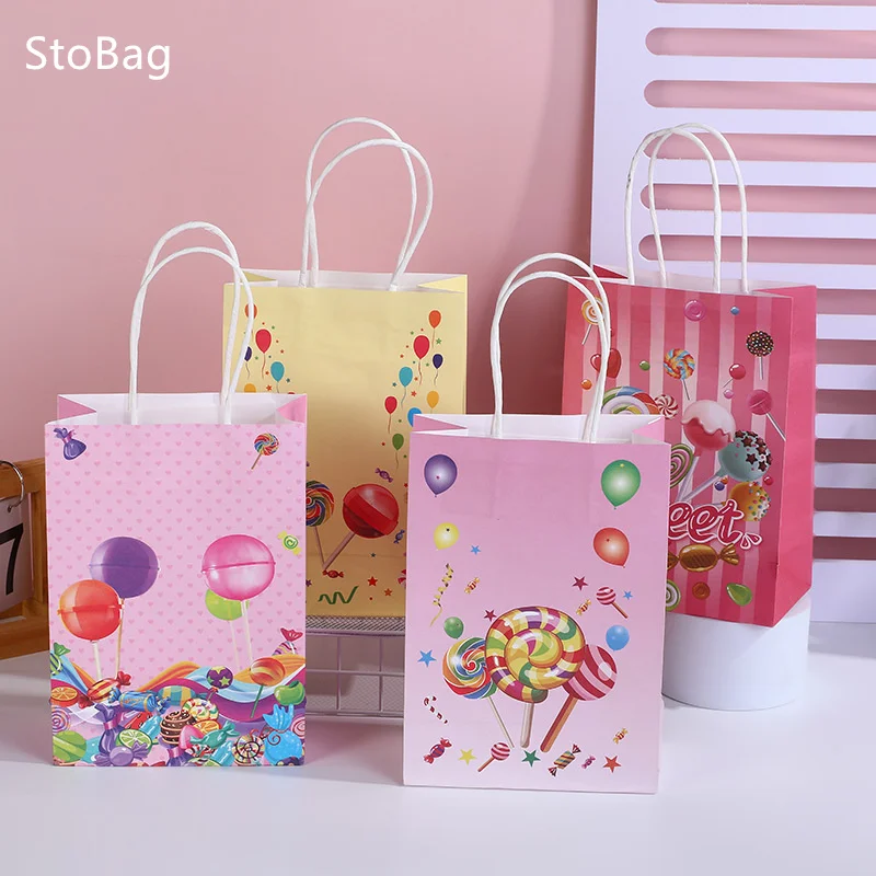

StoBag Cartoon Candy Balloon Pattern Portable Eco-friendly Paper Bag Packaging Gift Candy Chocolate Snack Cookies For Birthday