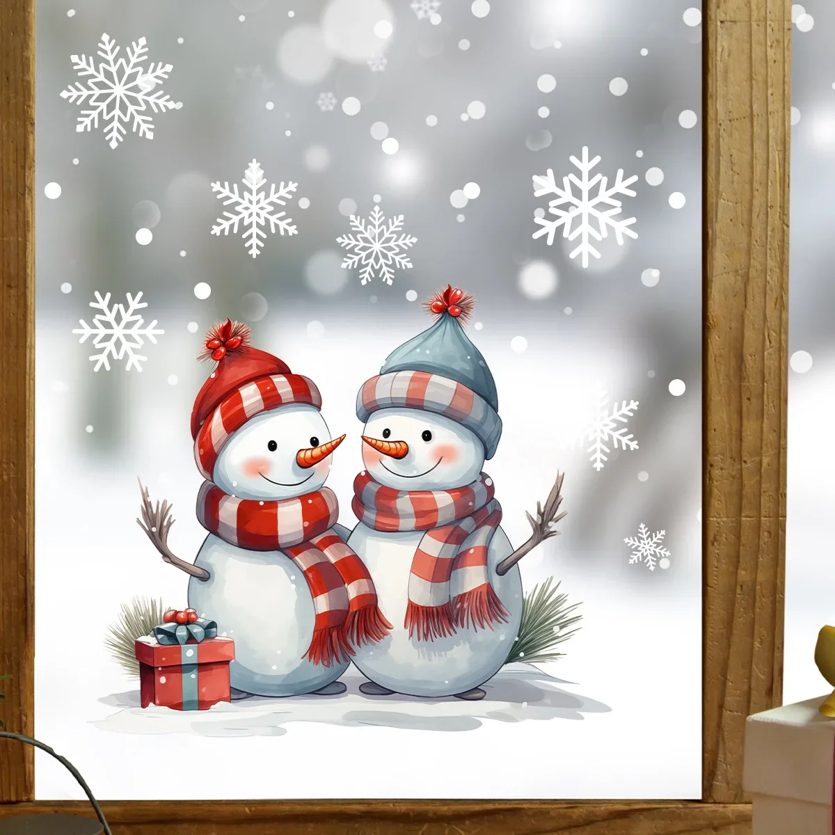 Window Stickers Lovely Christmas Snowman Snowflake stickers Glass window Decoration Stickers detachable Double-sided Electrostatic sticker