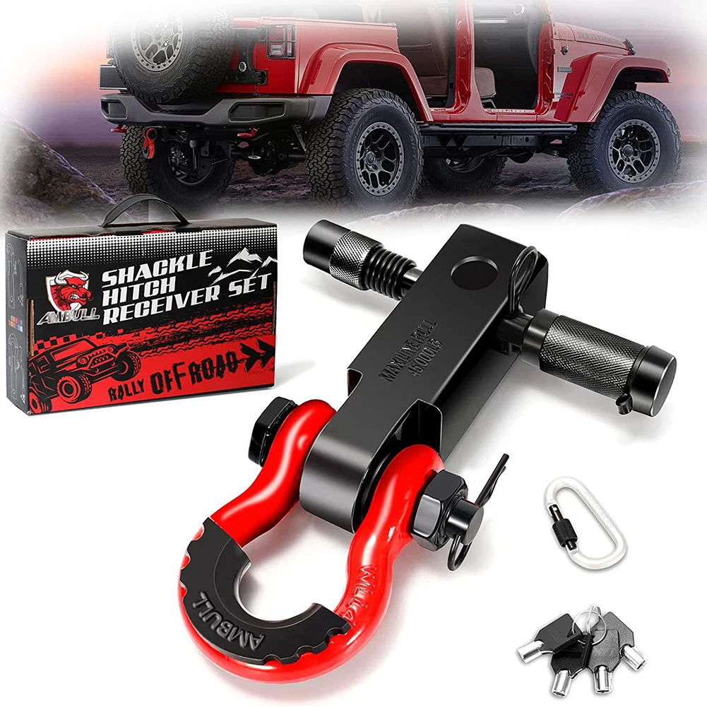 

Shackle Hitch Receiver 2 Inch - 3/4" D Ring Shackle and 5/8" Trailer Hitch Lock Pin 42000 Lbs Break Strength Heavy Duty Receiver