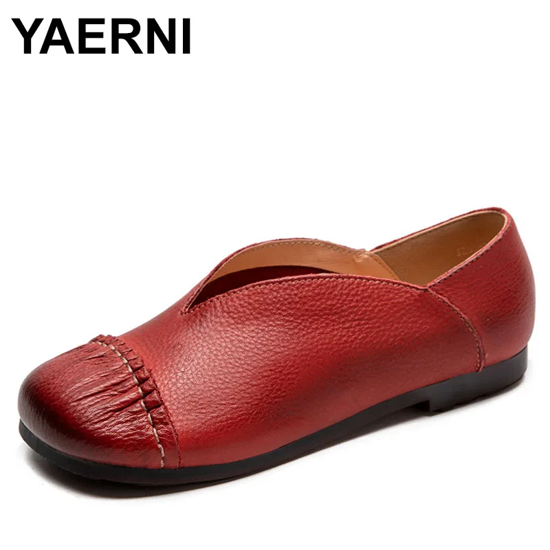

New Genuine Leather Flats Women Shoes Round Toe Casual Shallow Solid Color Soft Handmade Concise Ladies Shoes