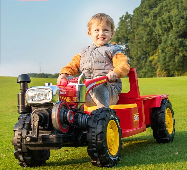 

Handheld tractor, children can sit with a bucket, electric toy car with remote control, large-sized twin baby one year gift