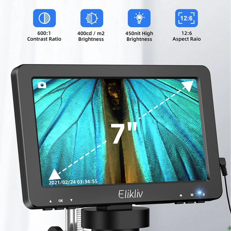 Elikliv EDM602 LCD Digital Microscope with 3 Lens, 10.1 Screen